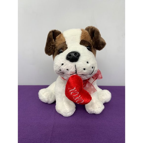 Walmart 7 Inch Terrier Bulldog Puppy XOXO Heart Red Sheer Bow Hearts Plush Stuff - Picture 1 of 9
